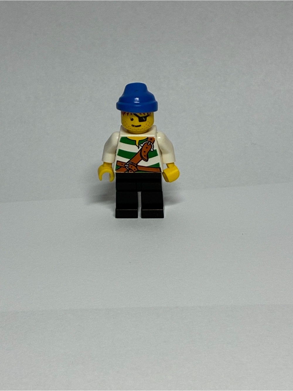 Blue-Hat Pirate Minifigure with Green-Striped Torso
